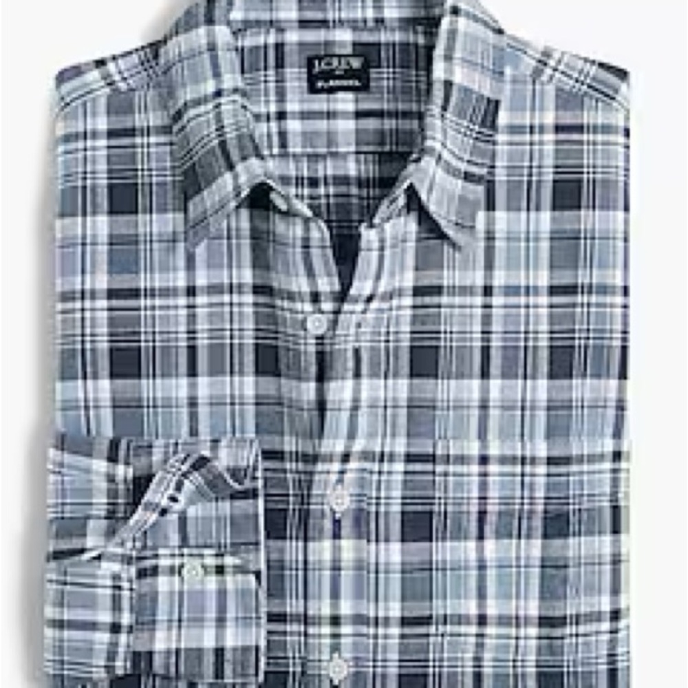 NWT J.Crew Men's Classic Plaid Flannel Shirt - Size L Gray Blue W